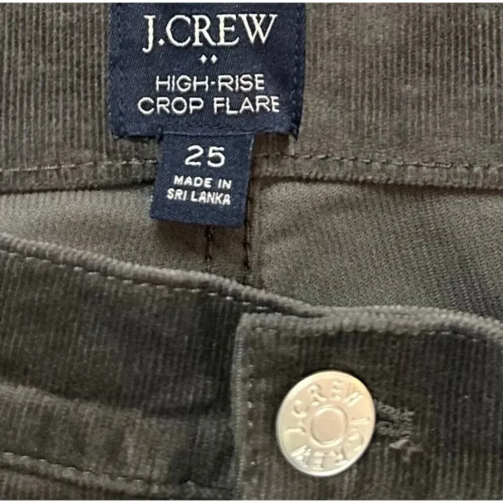 NWT J. Crew High Rise Flare Crop Corduroy Pant Coal Gray BA858 Size 25